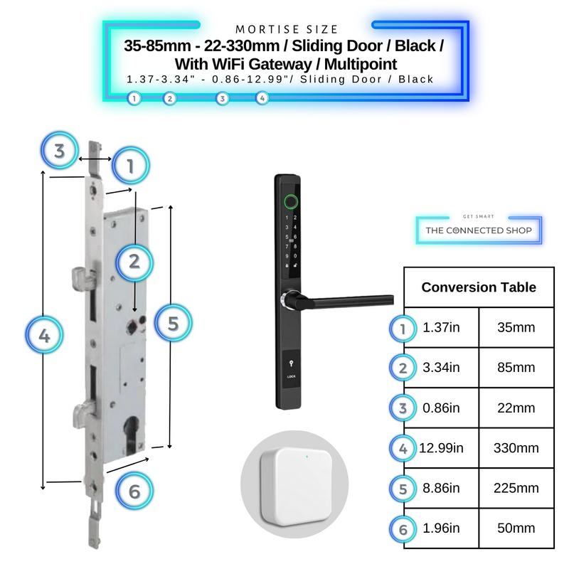 Smart Door Lock Sleek Black 3585 330mm sliding door multipoint wifi gateway