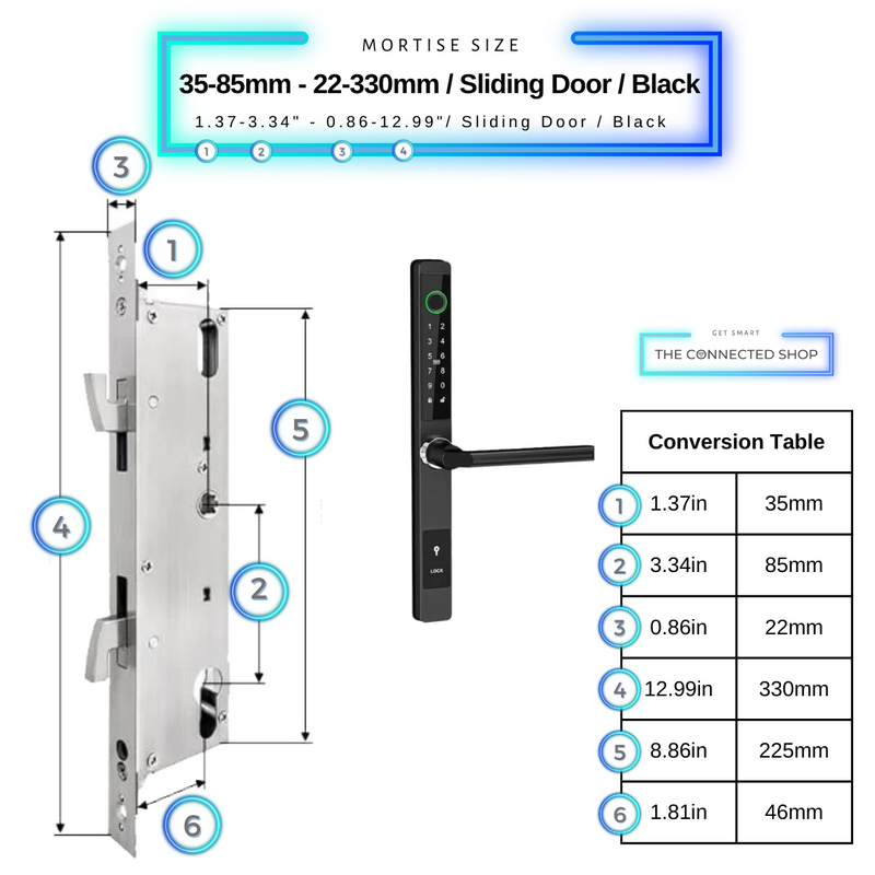 Smart Door Lock Sleek Black 3585 330mm sliding door
