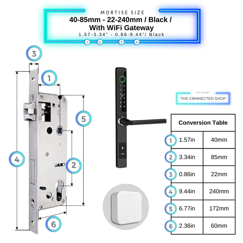 Smart Door Lock Sleek Black 4085 240mm wifi gateway