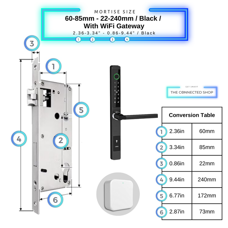Smart Door Lock Sleek Black 6085 240mm wifi gateway
