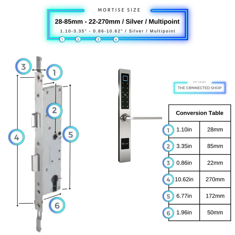Smart Door Lock Sleek Silver 2885 270mm multipoint