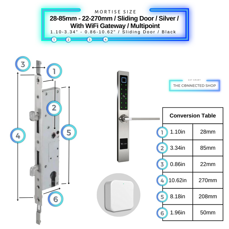 Smart Door Lock Sleek Silver 2885 270mm sliding door multipoint wifi gateway