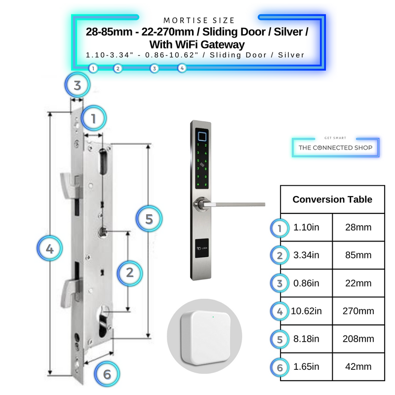 Smart Door Lock Sleek Silver 2885 270mm sliding door wifi gateway