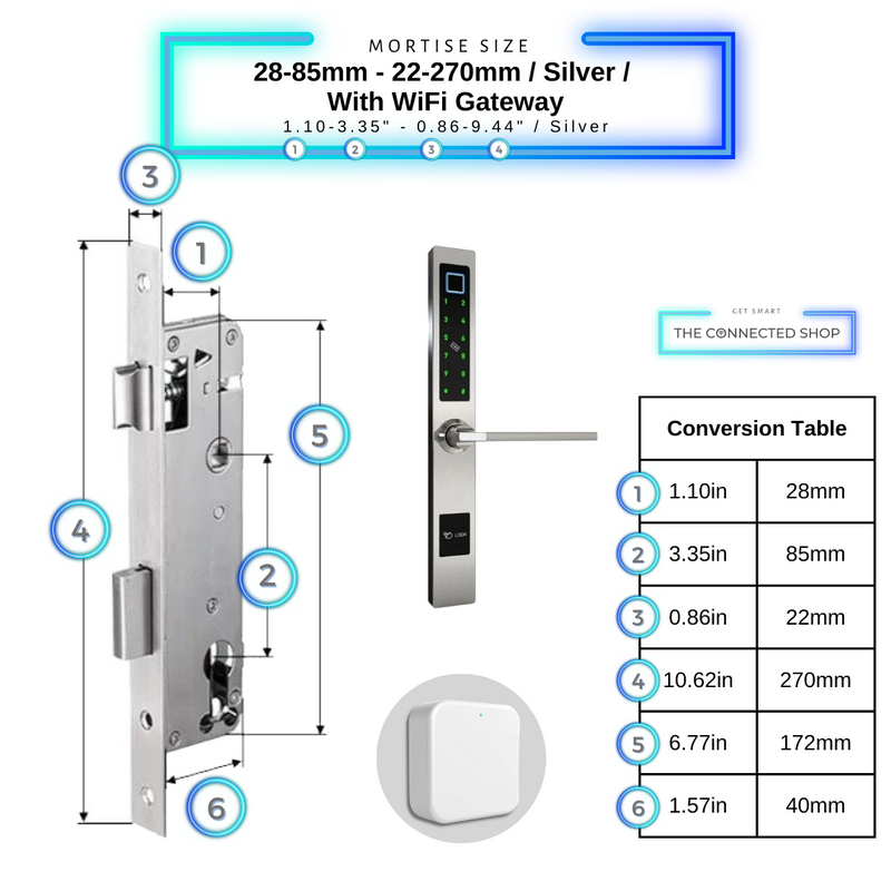 Smart Door Lock Sleek Silver 2885 270mm wifi gateway