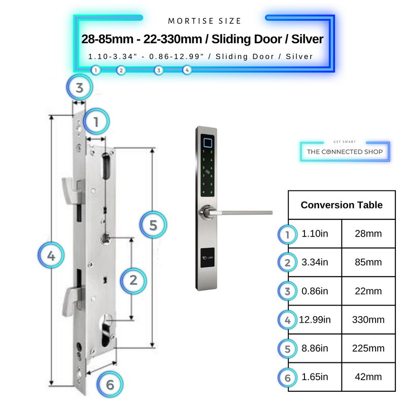 Smart Door Lock Sleek Silver 2885 330mm sliding door