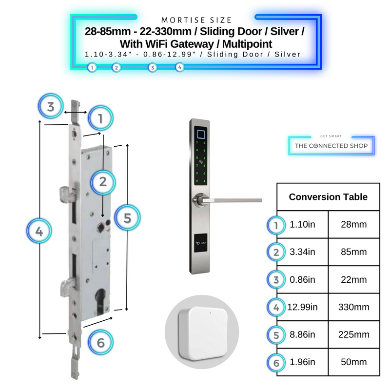 Smart Door Lock Sleek Silver 2885 330mm sliding door multipoint wifi gateway