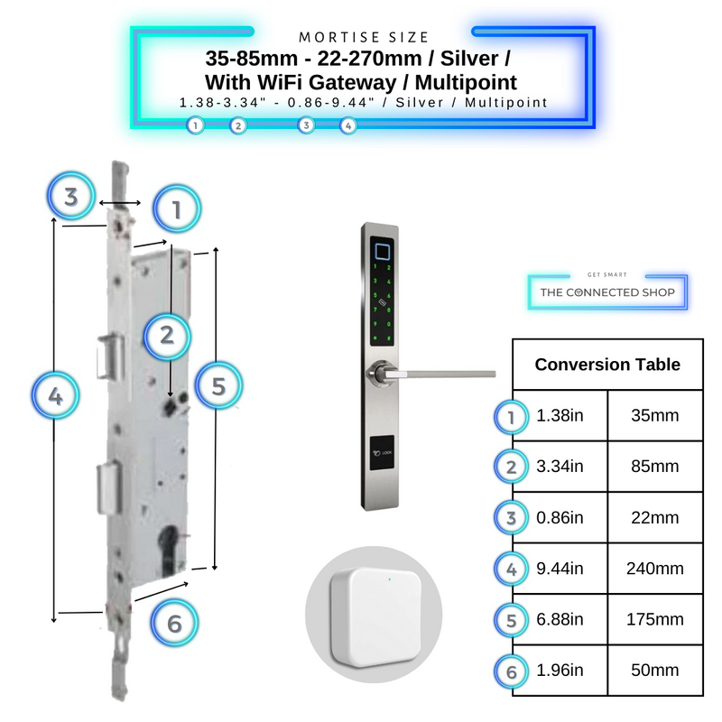Smart Door Lock Sleek Silver 3585 270mm multipoint wifi gateway