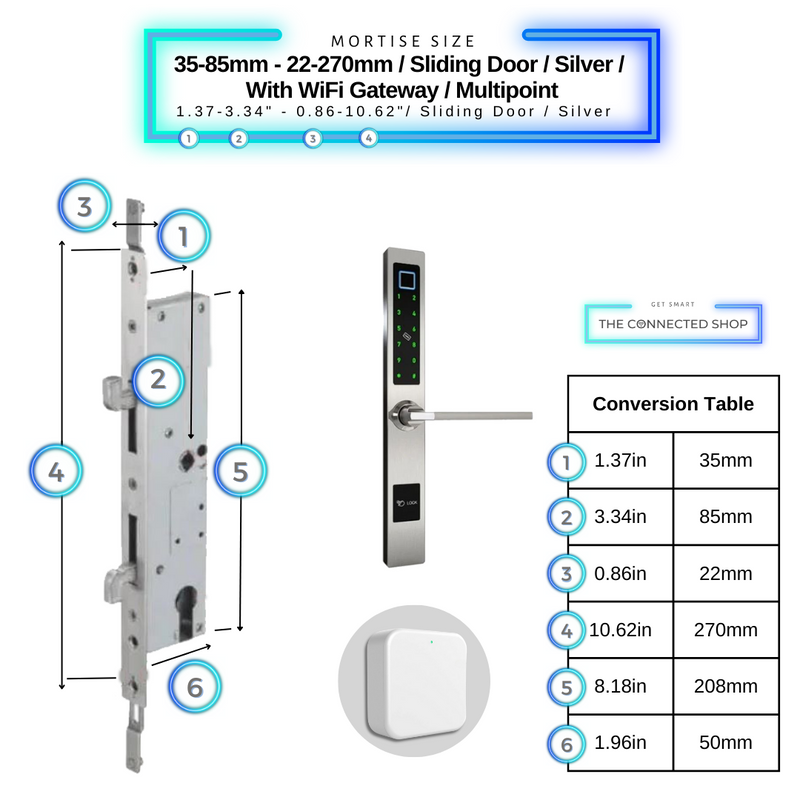 Smart Door Lock Sleek Silver 3585 270mm sliding door multipoint wifi gateway