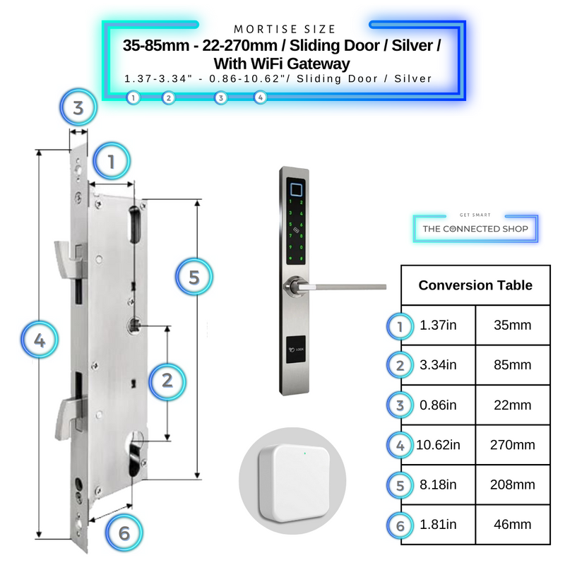 Smart Door Lock Sleek Silver 3585 270mm sliding door wifi gateway