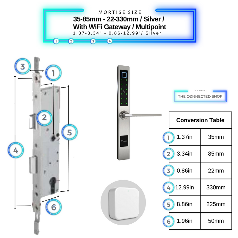 Smart Door Lock Sleek Silver 3585 330mm multipoint wifi gateway