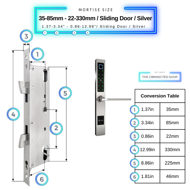 Smart Door Lock Sleek Silver 3585 330mm sliding door