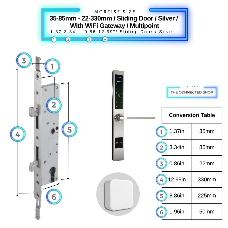 Smart Door Lock Sleek Silver 3585 330mm sliding door multipoint wifi gateway