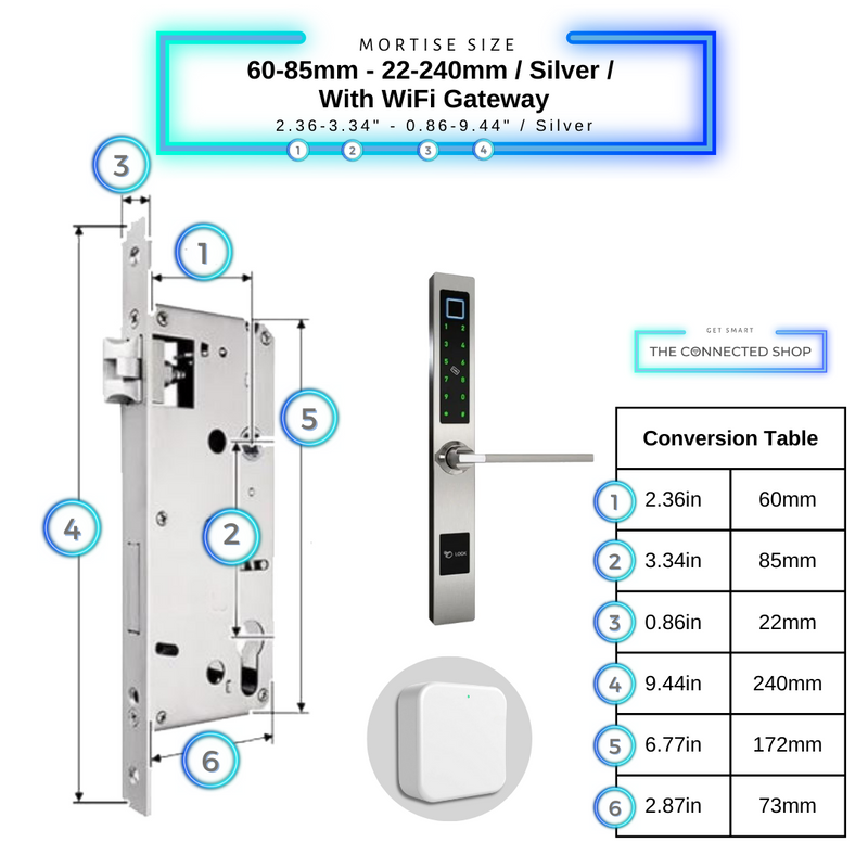 Smart Door Lock Sleek Silver 6085 240mm wifi gateway