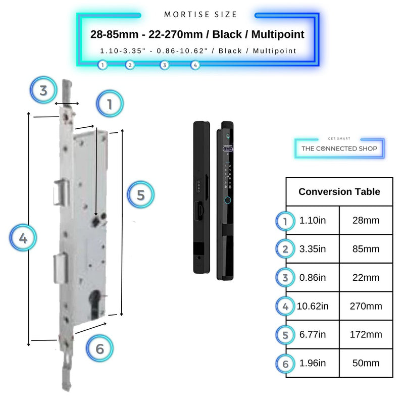 Auto Lock Smart Door Lock - Black - 28-85mm (22x270mm) Multipoint -