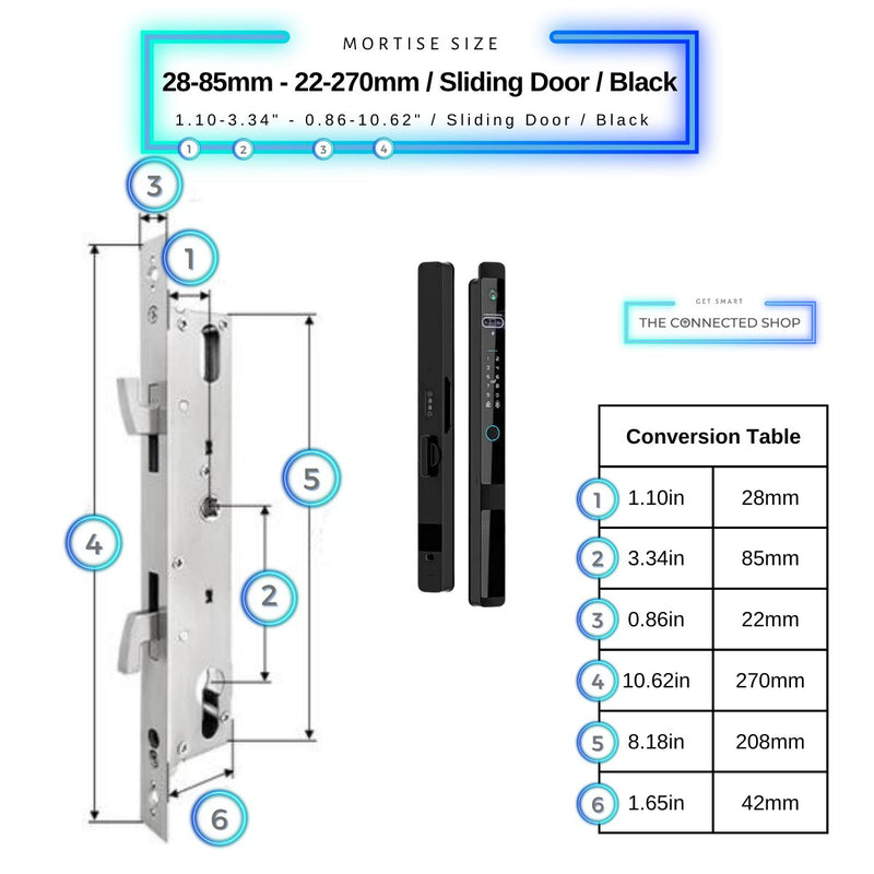 Auto Lock Smart Door Lock - Black - 28-85mm (22x270mm) Sliding Door -