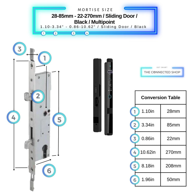 Auto Lock Smart Door Lock - Black - 28-85mm (22x270mm) Sliding Door Multipoint -