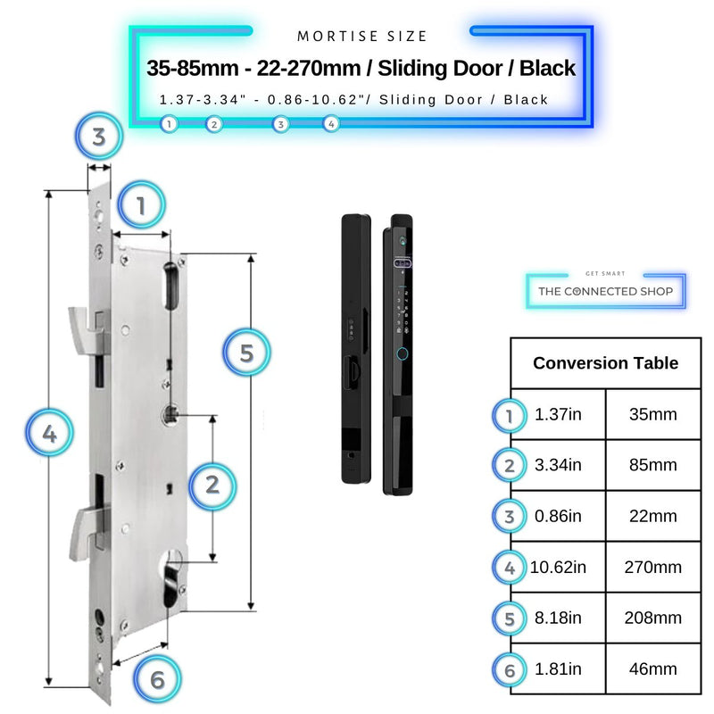 Auto Lock Smart Door Lock - Black - 35-85mm (22x270mm) Sliding Door -