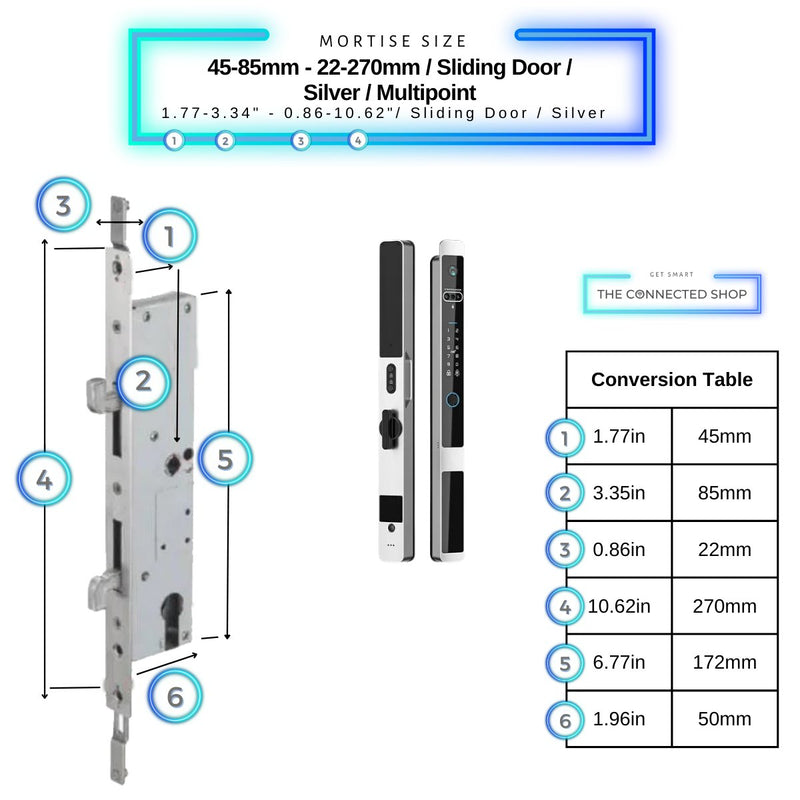Auto Lock Smart Door Lock - Black - 45-85mm (22x270mm) Sliding Door Multipoint -