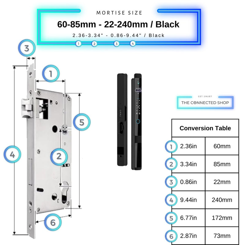 Auto Lock Smart Door Lock - Black - 60-85mm (22x240mm) -