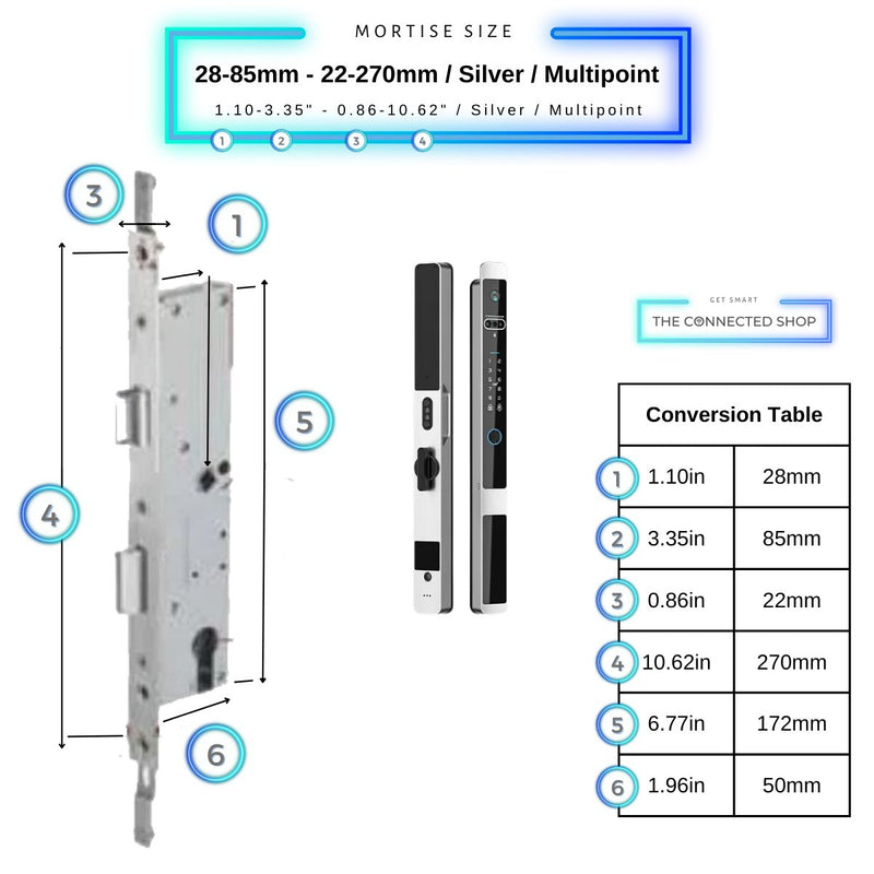 Auto Lock Smart Door Lock - Silver - 28-85mm (22x270mm) Multipoint -