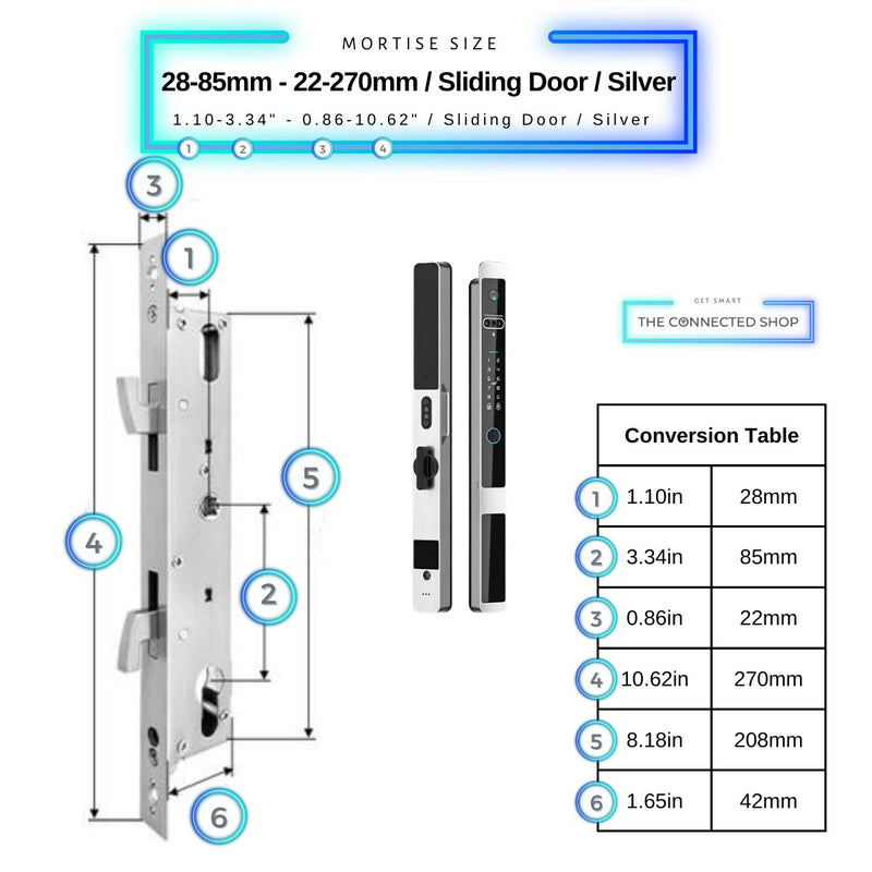 Auto Lock Smart Door Lock - Silver - 28-85mm (22x270mm) Sliding Door -