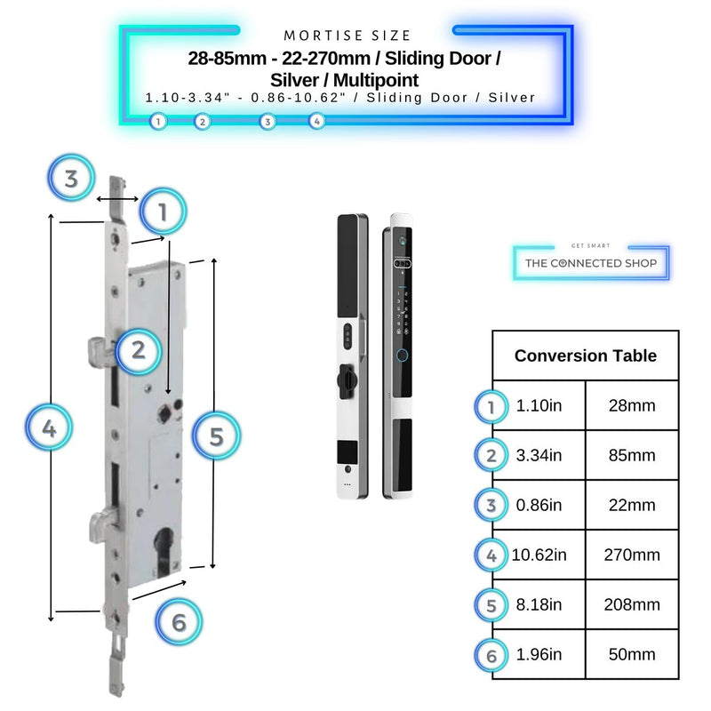 Auto Lock Smart Door Lock - Silver - 28-85mm (22x270mm) Sliding Door Multipoint -