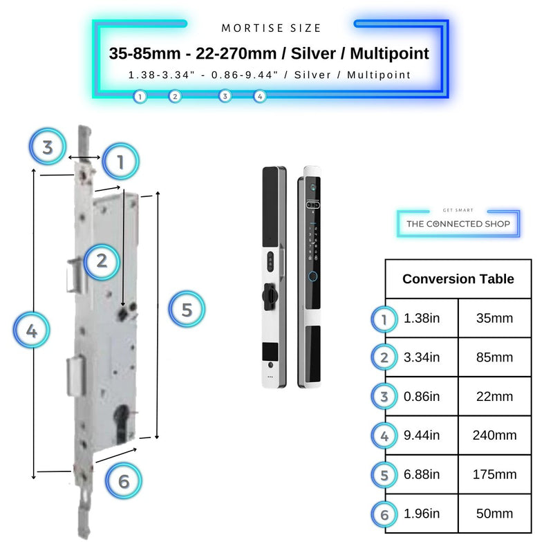 Auto Lock Smart Door Lock - Silver - 35-85mm (22x270mm) Multipoint -