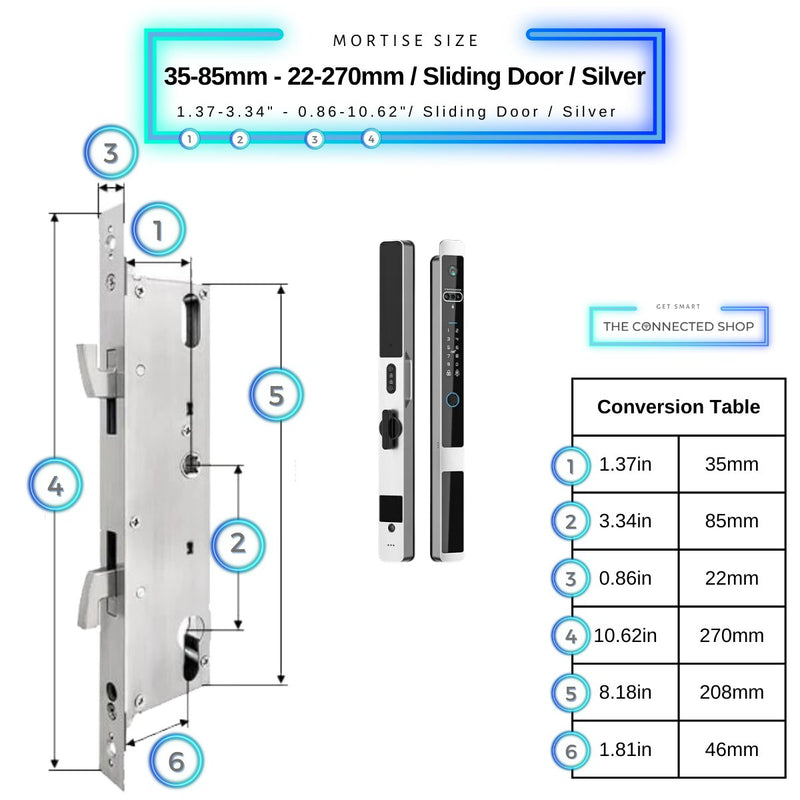 Auto Lock Smart Door Lock - Silver - 35-85mm (22x270mm) Sliding Door -