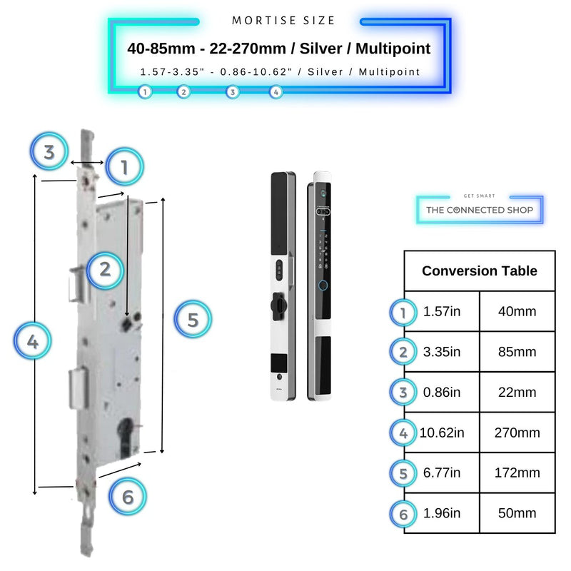 Auto Lock Smart Door Lock - Silver - 40-85mm (22x270mm) Multipoint -