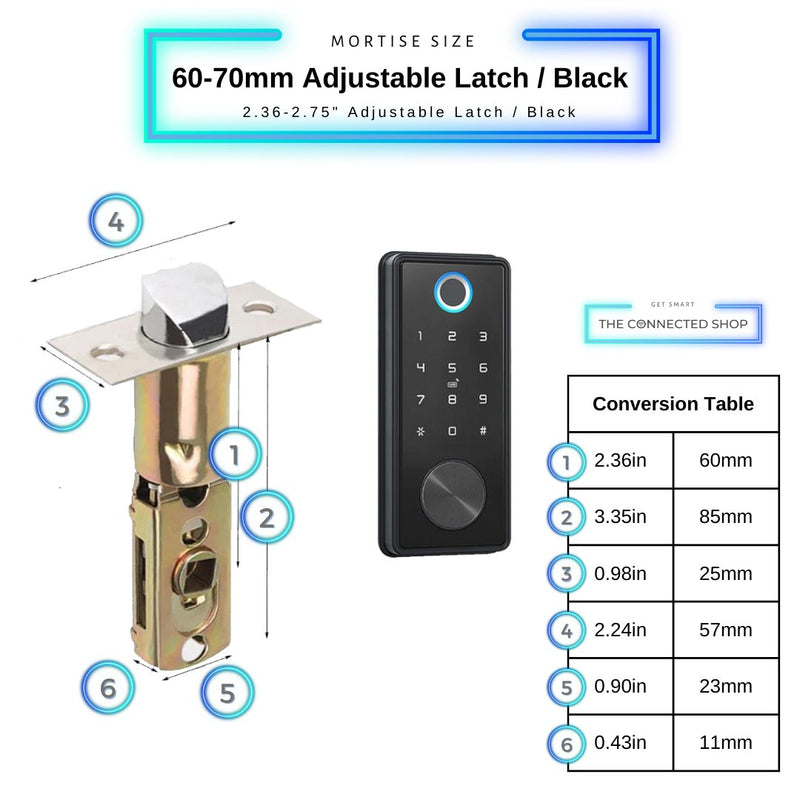 Deadbolt Smart Door Lock - Black - 60-70 Adjustable Latch -