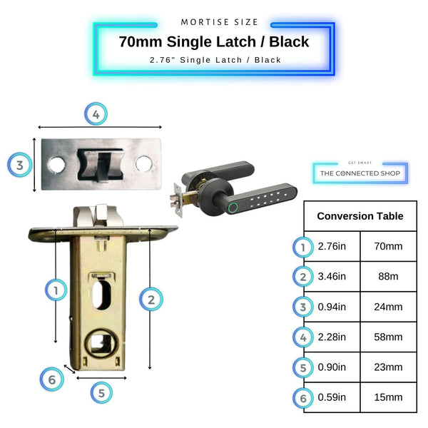 Fingerprint Smart Door Handle - Black - 70mm Single Latch -