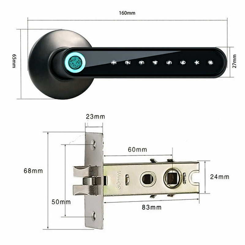 Fingerprint Smart Door Lock - Black 