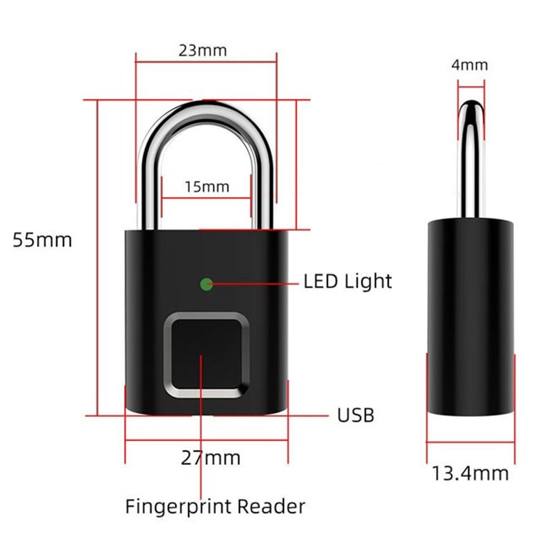 Luggage Fingerprint Padlock - Black - -