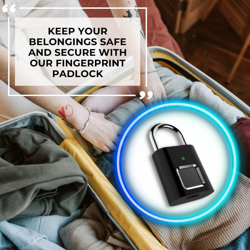 Luggage Fingerprint Padlock - Black - -