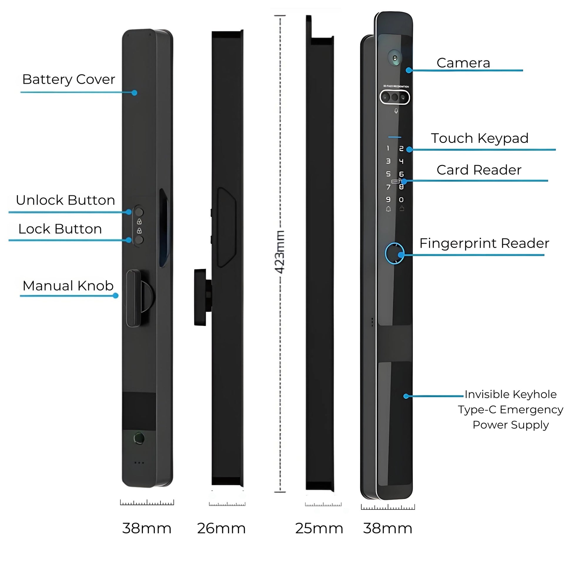 Next Gen Smart Door Lock Size