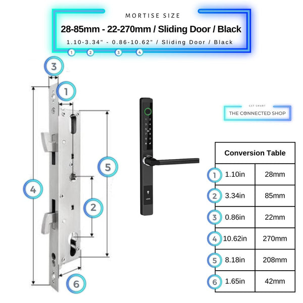 Sliding Door Smart Door Lock - 28-85mm (22x270mm) Sliding Door - Black - No WiFi Gateway