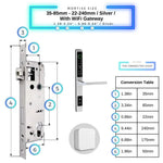 Sliding Door Smart Door Lock - 35-85mm (22x240mm) - Silver - With WiFi Gateway