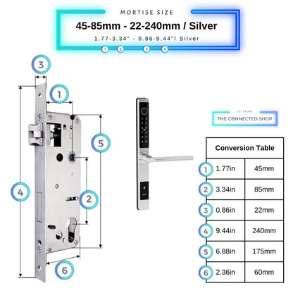 Sliding Door Smart Door Lock - 45-85mm (22x240mm) - Silver - No WiFi Gateway