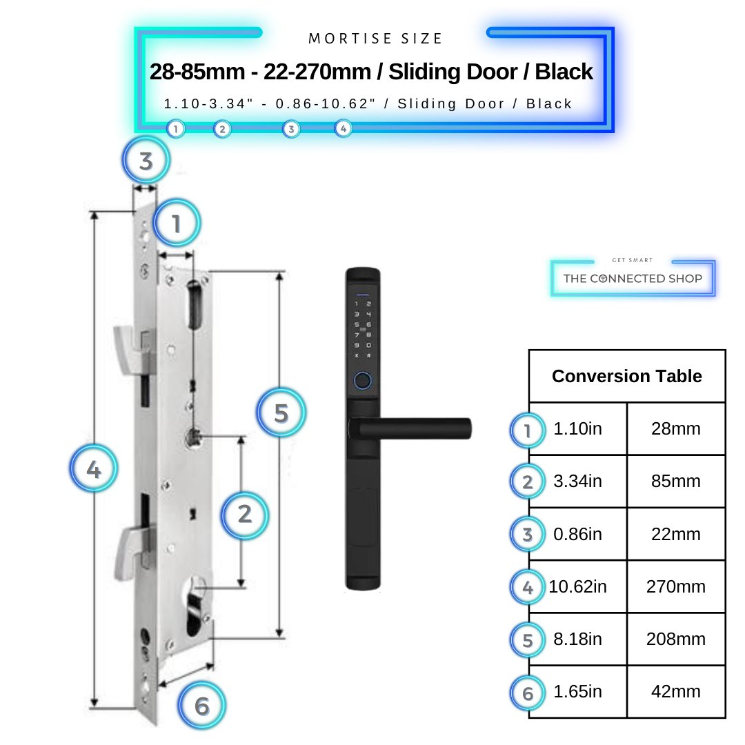 Sliding Door Smart Lock - 28-85mm (22x270mm) Sliding Door - Black - Without Gateway