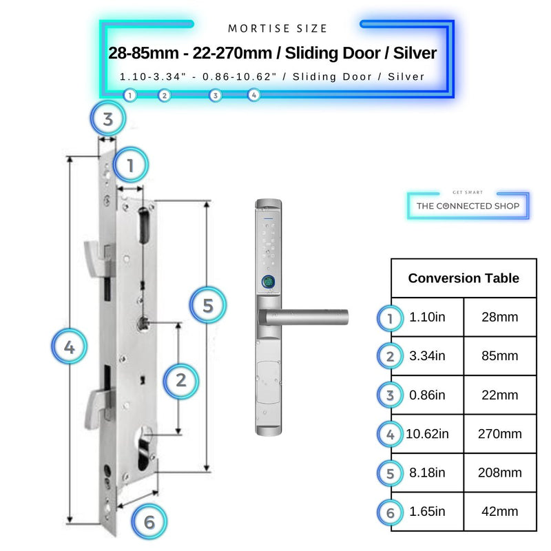 Sliding Door Smart Lock - 28-85mm (22x270mm) Sliding Door - Silver - Without Gateway