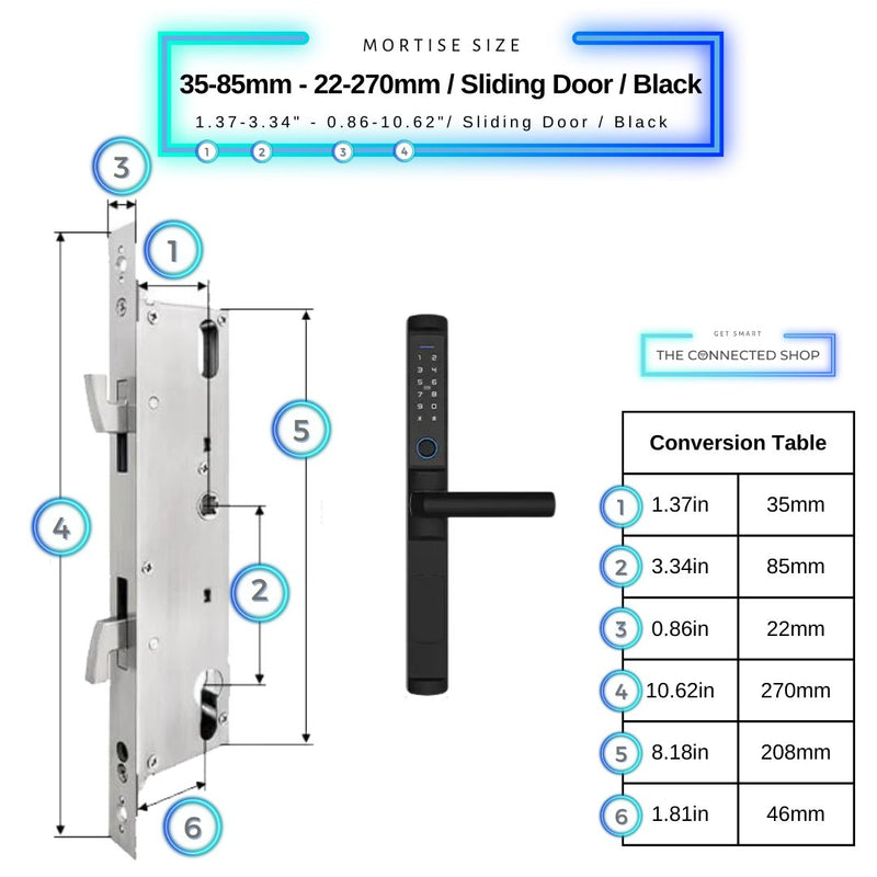 Sliding Door Smart Lock - 35-85mm (22x270mm) Sliding Door - Black - Without Gateway
