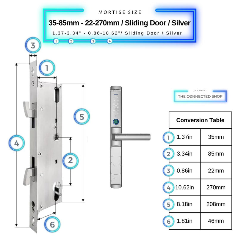 Sliding Door Smart Lock - 35-85mm (22x270mm) Sliding Door - Silver - Without Gateway