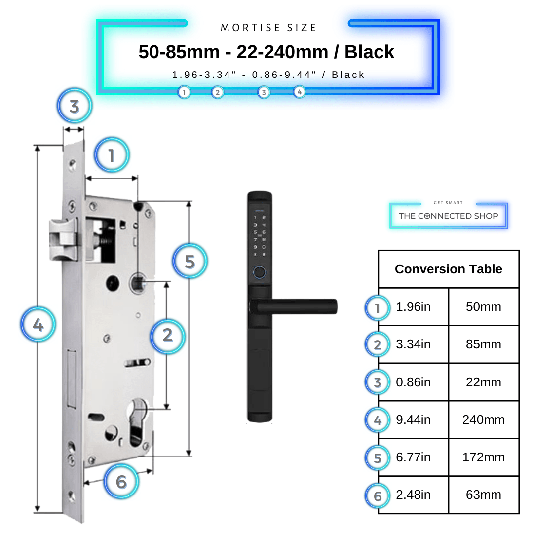 Swing Door Smart Lock - 50-85mm (22x240mm) - Black - Without Gateway