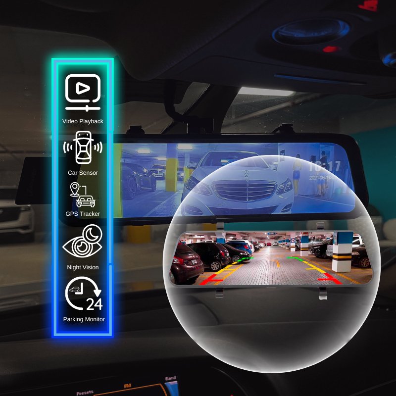Smart Car Mirror Dash Cam - Live Video Car Mirror Dash Cam and