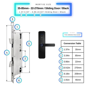 Smart Door Lock - 35-85mm (22x270mm) Sliding Door - Black -