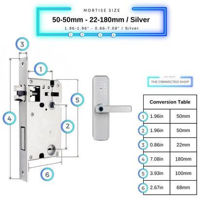 Smart Door Lock - 50-50mm (22x180mm) - Silver -