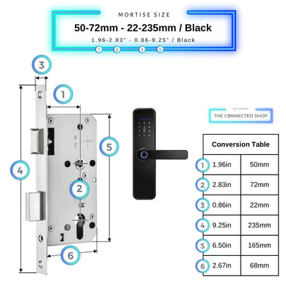 Smart Door Lock - 50-72mm (22x235mm) - Black -