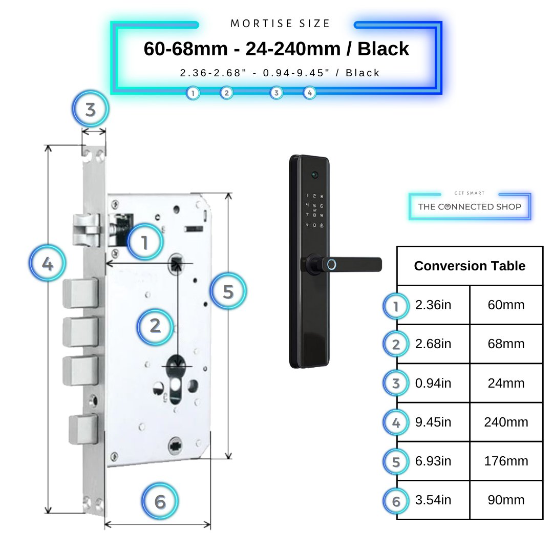 Smart Door Lock Camera - Black - 60-68mm (24x240mm) -