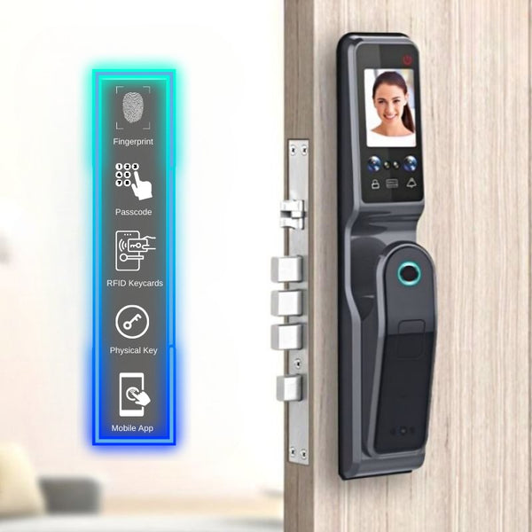 Smart Door Lock Face Recognition Dual Screen - Black - 60-68mm (24x240mm) -