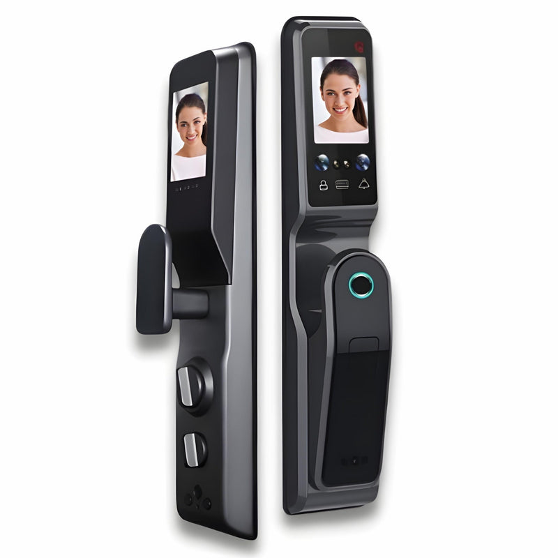 Smart Door Lock Face Recognition Dual Screen - Black - 60-68mm 